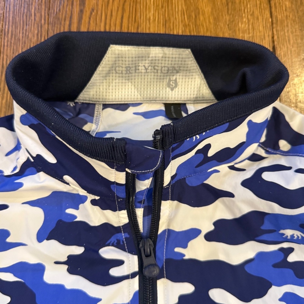 Greyson Clothiers Mens Blue Wolf Camo Full Zip Golf Jacket Small Mock Neck - Picture 2 of 8